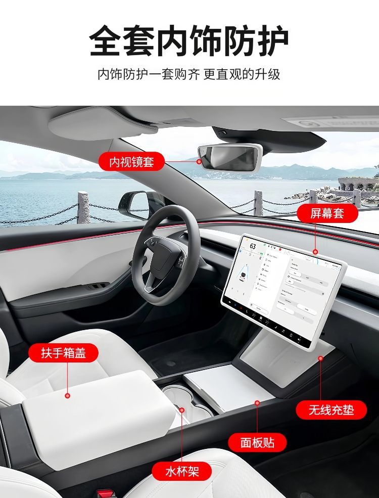 Suitable for Tesla's New Version Model 3Y/Yl Silicone Central Control Panel Sticker Pure White Central Control Decoration Set Ya