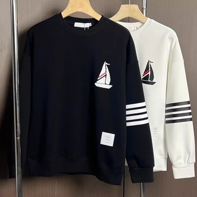 Sailing Men's Sweater Spring and Autumn 2024 Back Pattern Four Bar Round Neck Casual Pullover Fashion Long Sleeve All-match