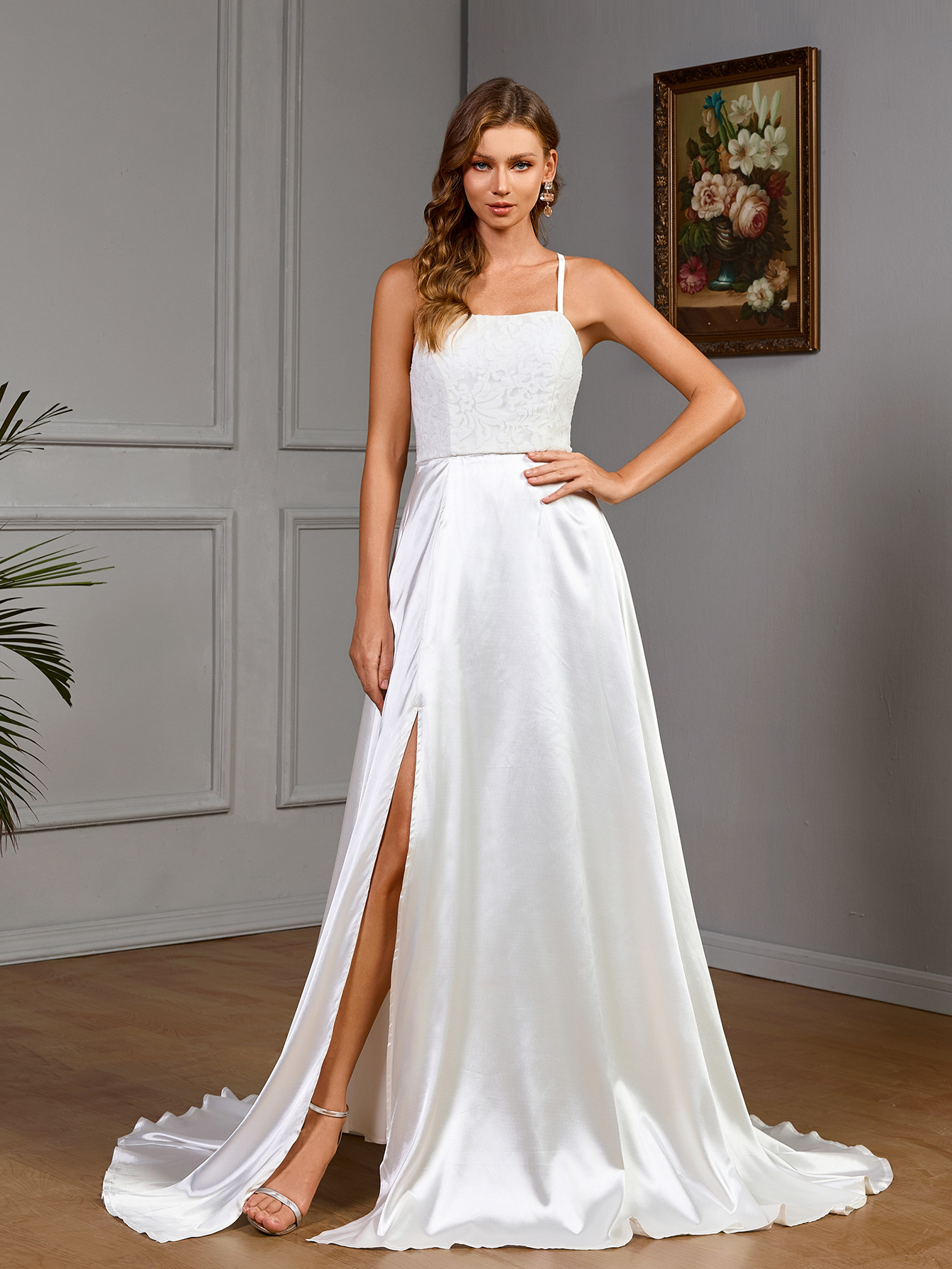 Europa y los Estados Unidos comercio exterior nueva ropa de mujer Amazon sin mangas cinturón blanco satén sin mangas vestido de boda