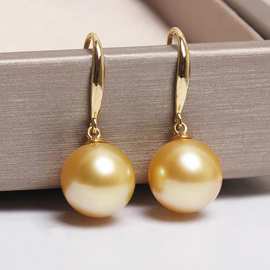 海水珍珠耳饰10-11mm18k耳钩正圆强光极微瑕一件代发