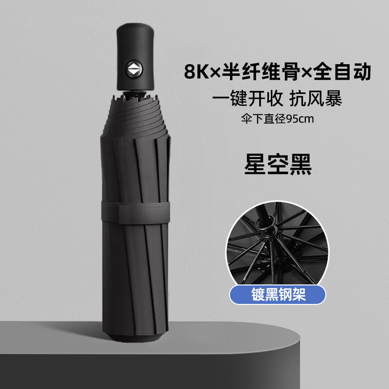 Fully Automatic Black Vinyl Sun Protection 70% off Umbrella