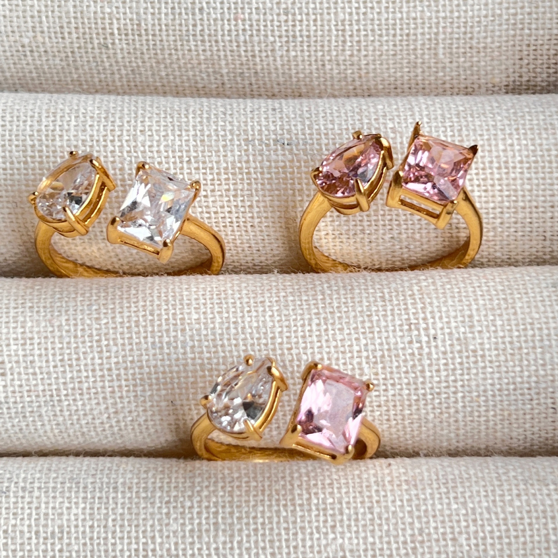 Sweet Square Titanium Steel Plating Inlay Zircon Open Ring display picture 6