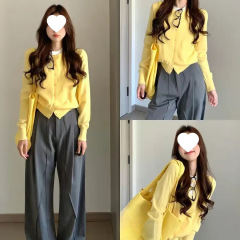 厂家直销春秋季假两件早秋穿搭慵懒风针织开衫毛衣外套女软糯韩系