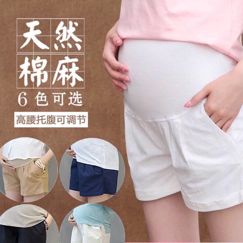 Dropshipping Spring and Summer Maternity Wear Thin Cotton and Linen Loose Maternity Pants Shorts Belly Support Maternity Shorts Outer Wear Breathable