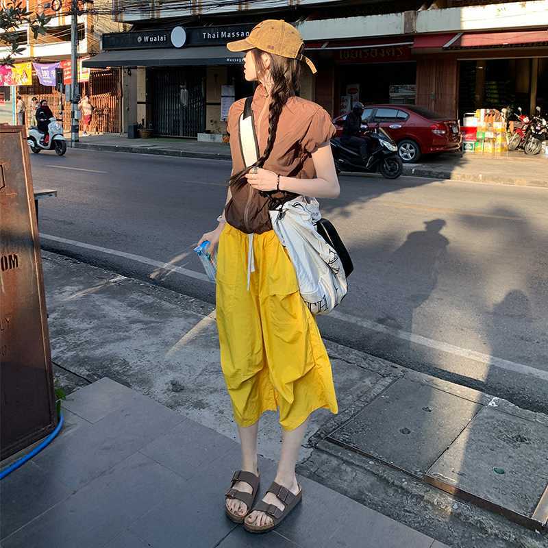 Relaxing, Native-Feeling, Light and Relaxed, Four-Color, Refreshing, Breathable, Casual, Loose Cropped Pants Wholesale