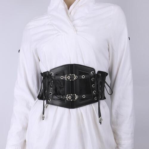 European and American retro black lace strap waistband women's elastic belt high-end waist dress decorative belt
