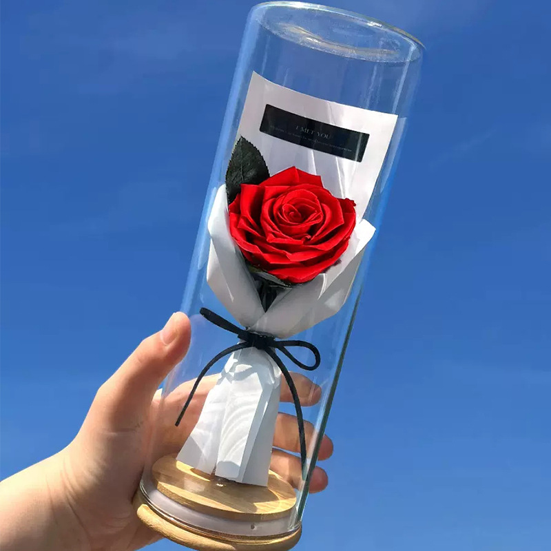 Rosa Preservada en Cúpula de Cristal, Producto Terminado, Regalo de San Valentín para Novia, Ramo de Flores Preservadas