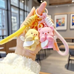 创意卡通黄油小熊公仔钥匙扣挂件情侣书包挂件汽车钥匙链礼品批发