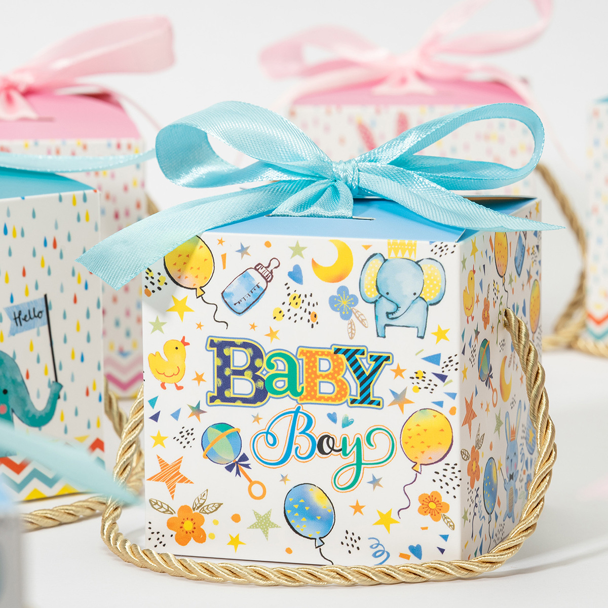 Caja de regalo para niños y niñas, pequeño elefante, conejo, pequeño león, caja de regalo, caja de dulces, caja de bocadillos, caja de papel, caja de regalo
