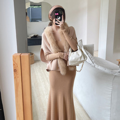 冬のバルセ小富婆狐毛襟ウール小マントセーター女性高級感軽贅沢ファッションコート