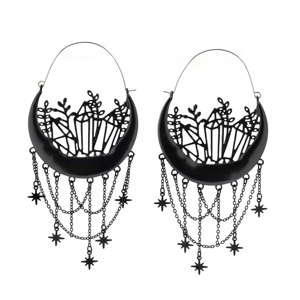 Halloween floral hollow fringed stud earrings, gothic flower basket star personalized earrings_voghion.com