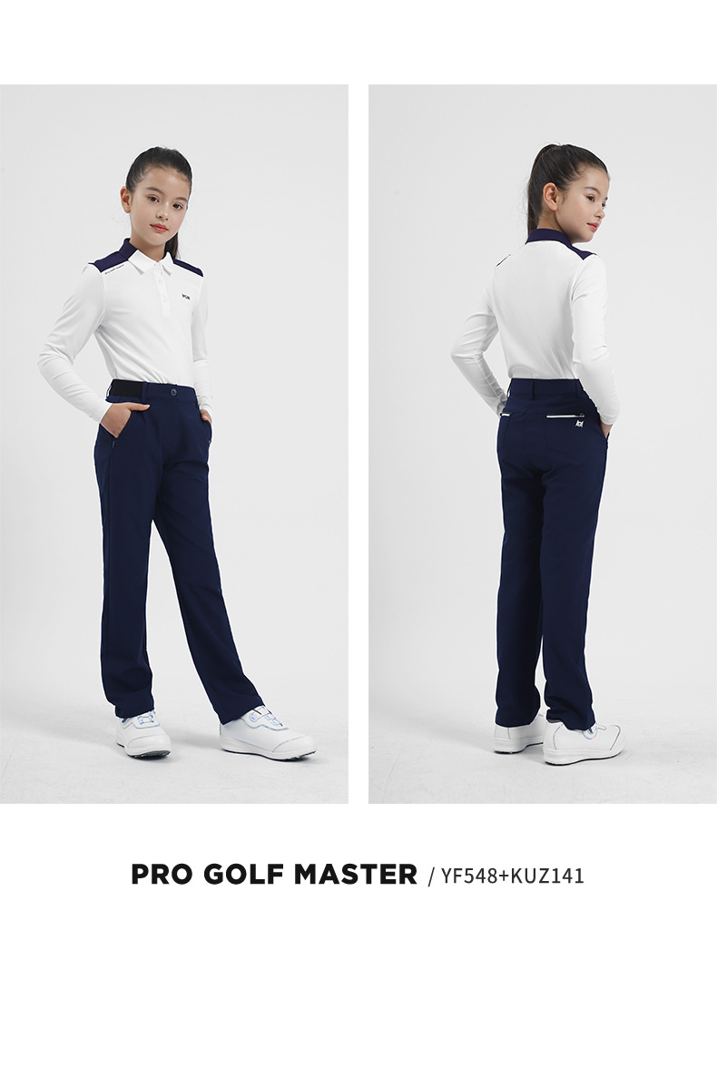 Áo thun golf dài tay bé gái PGM cổ bẻ phối sọc — YF219 màu hồng, YF548-màu trắng, YF219 màu trắng, YF548-màu xanh nước biển chi tiết 6