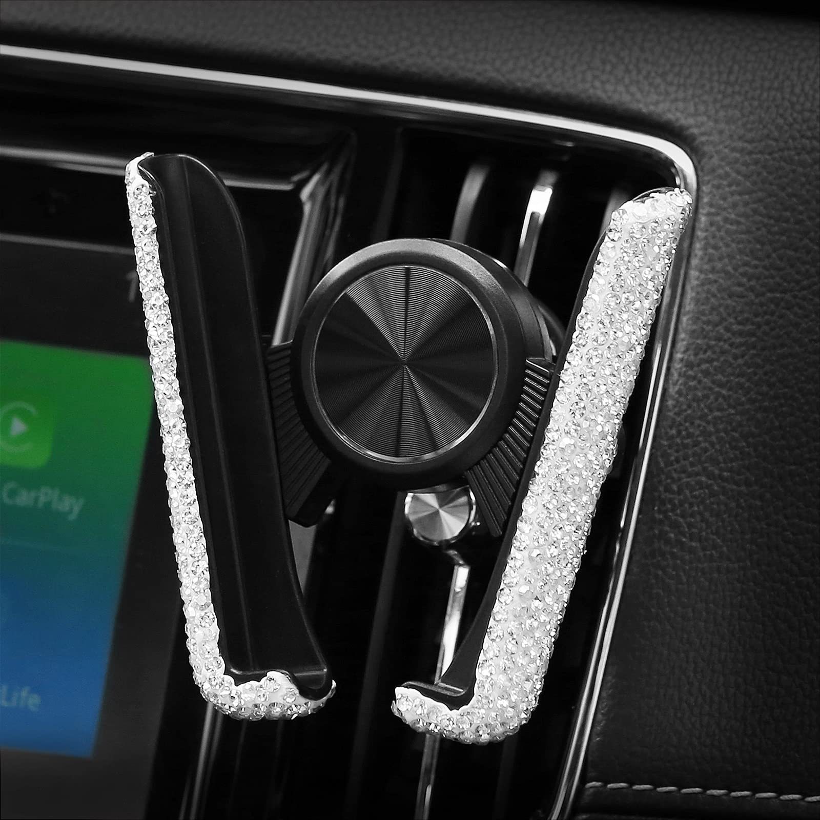 Qìchē Rhinestone Car Phone Holder Air Vent Mount (Car phone holder) - white