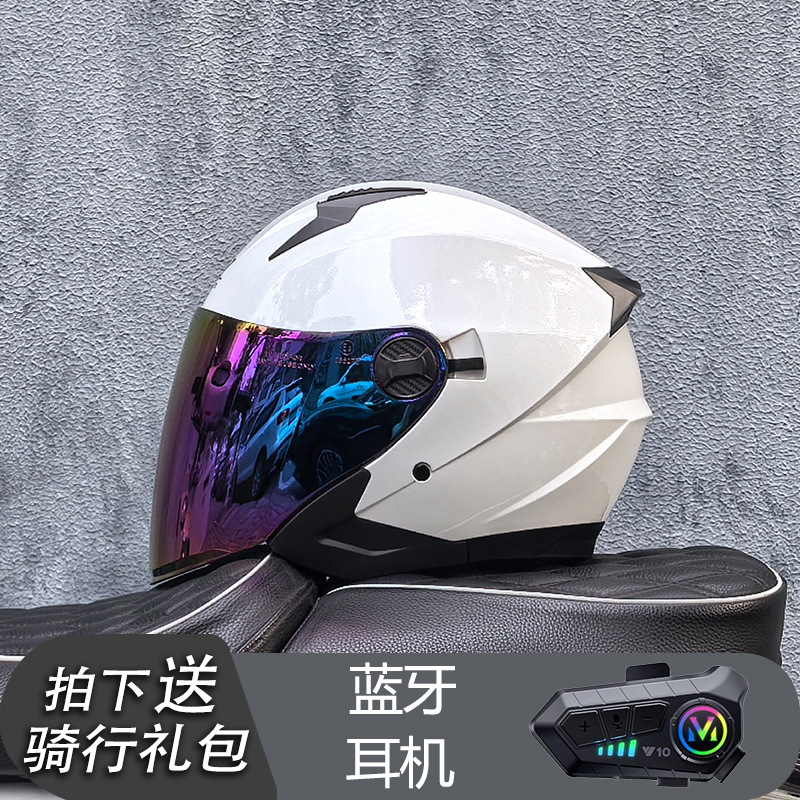 Casco Orz, casco de coche eléctrico, coche eléctrico para hombre, medio casco de doble lente, mujer, verano, cuatro estaciones, medio revestido, Bluetooth