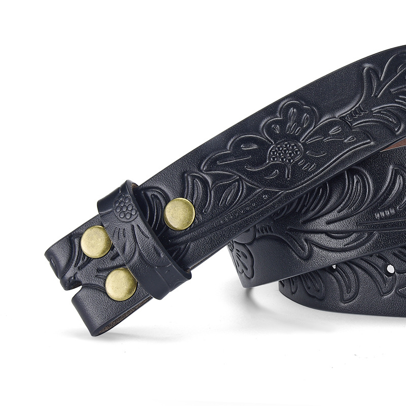 Herrläderbälte i retro cowboy-stil med präglat mönster_voghion.com