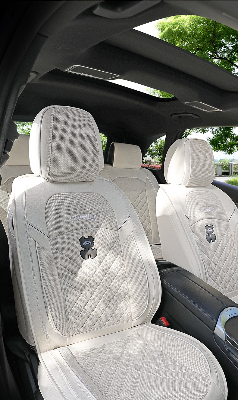 Car Seat Cushion, All-Inclusive, Suitable for All Seasons, Pure Linen Seat Cover, Fully Surrounded by Cotton and Linen Fabric, Cartoon Seat Cover