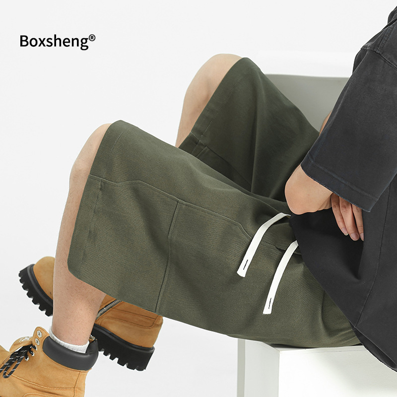 Men's Summer Thin Cotton Basketball Shorts Loose Beach Cargo Casual Knee-Length Shorts