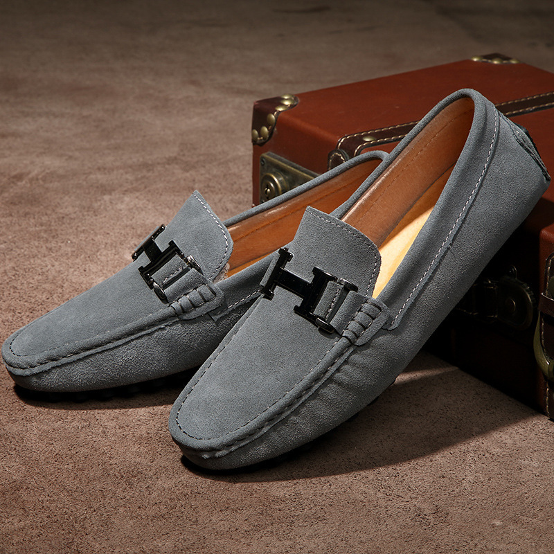 Transmisión en vivo transfronteriza Hot Bean zapatos de cuero genuino esmerizado zapatos casuales británicos para hombres jóvenes tendencia de zapatos de suela suave