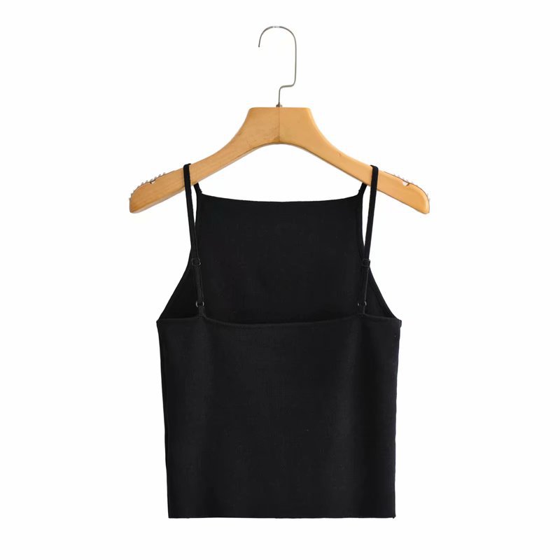 wholesale black stretch knit one-neck sleeveless vest NSAM54121