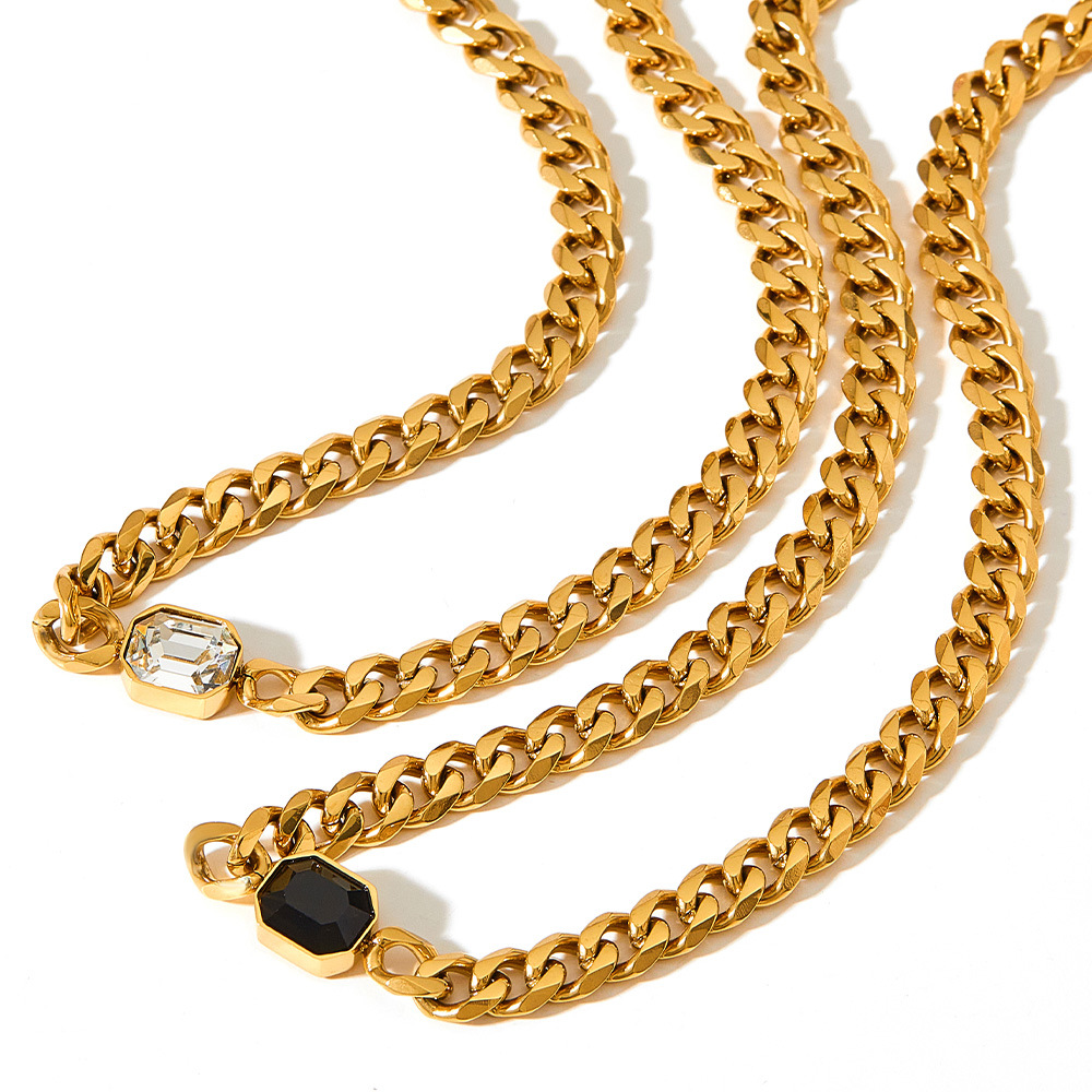 Retro Geometric Titanium Steel Inlay Zircon Necklace_colorza_3