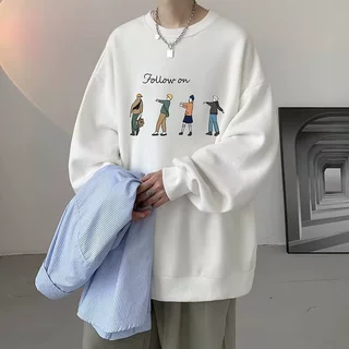 港风圆领华棉卫衣男士宽松春秋季印花冬季美式潮牌宽松显瘦