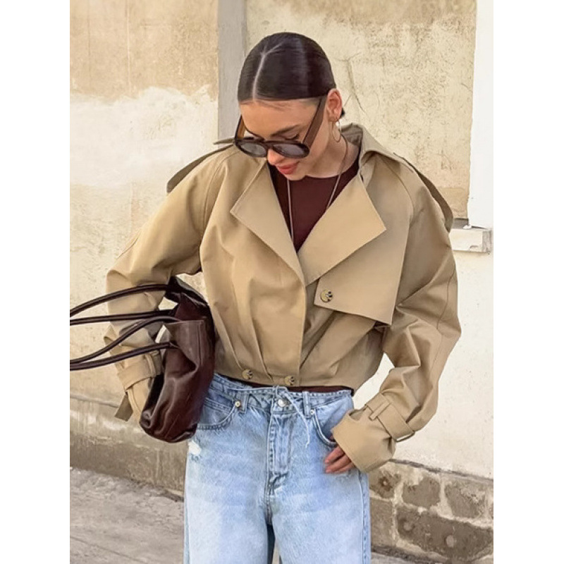 Leisure Workwear-Style Coat For Women, Featuring A Relaxed Short-Cut Design With A Suit Collar And Double-Breasted Jacke_ecoleips.com