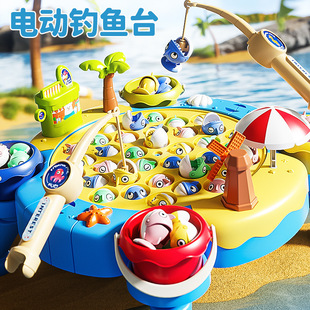 Children's Electric Fishing Toy Pool Set Baby Water Play Magnetic Fishing Rod with Sound Effects Interactive Play House Toy