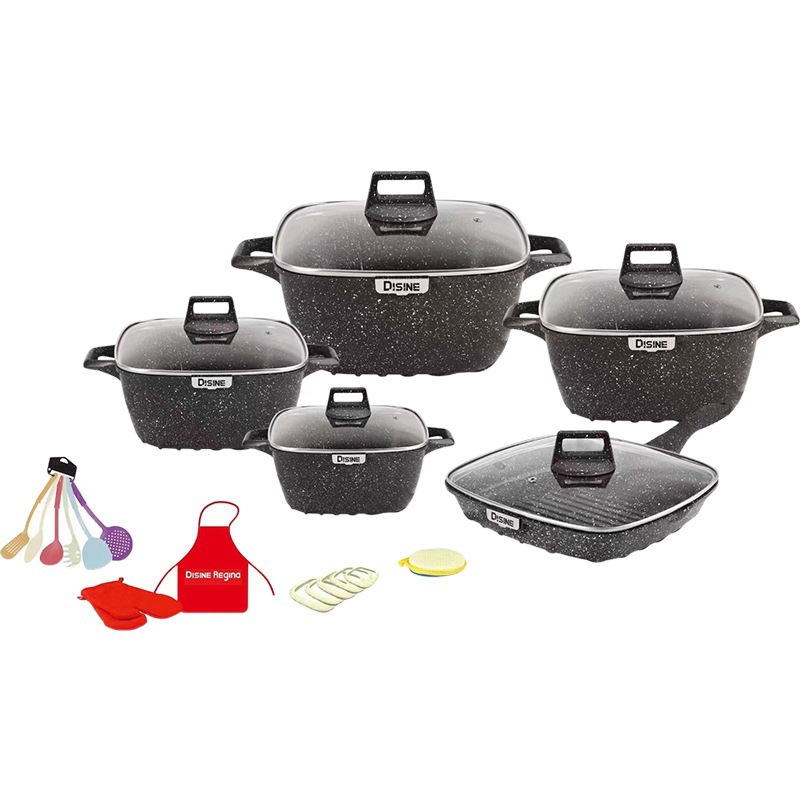 Juego de ollas antiadherentes de aluminio fundido a presión MGC 20/24/28/30/32, juego de ollas de cocina de piedra Maifan, olla para sopa, olla de aluminio con efecto mármol