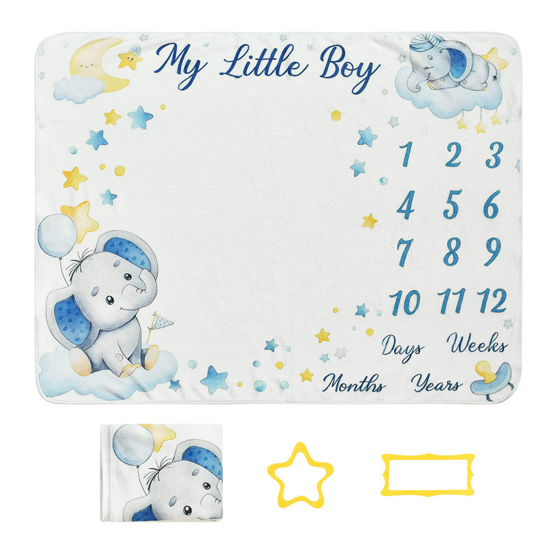 Manta de franela con estampado digital personalizado del fabricante, manta de fotografía para el crecimiento del bebé en su primer mes y 100 días