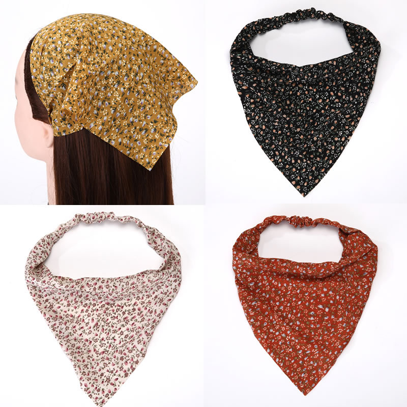 Bandeau élastique à imprimé floral frais et champêtre, foulard triangulaire, accessoire de tête à motif marguerite, style transfrontalier moderne_voghion.com