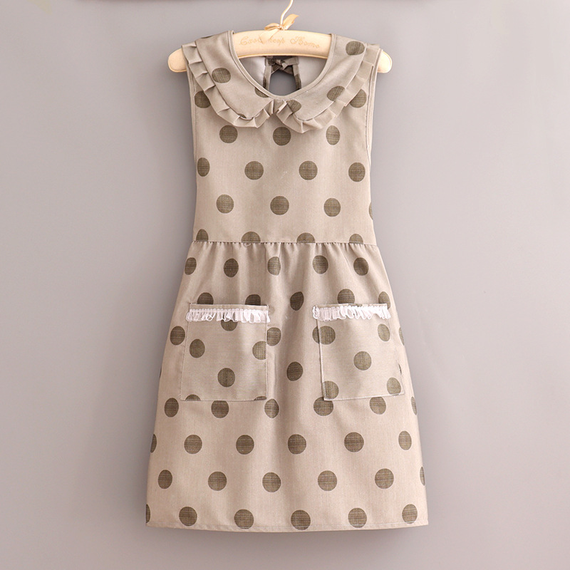 인형 칼라 큰 웨이브 포인트 조끼 그린 커피