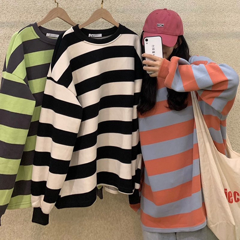 Wholesale 2023 Spring and Autumn Striped Sweater Women's Autumn and Winter Korean Style New Loose Pullover Round Neck Tops Dropshipping Wholesale 2023 Spring and Autumn Striped Sweater Women's Autumn and Winter Korean Style New Loose Pullover Round Neck Tops Dropshipping