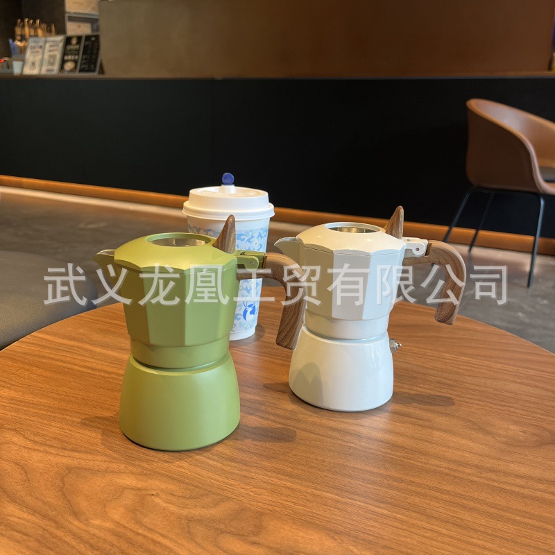 Nuevo tipo de doble válvula transfronteriza de motoca tetera doméstica pequeña cafetera de café a mano set de café italiano