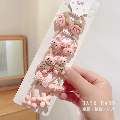 Ties, Small Rubber Bands, Cute Cartoon Hair – Saç üçün rezinlər - 10-piece-pink-bear-set-in-opp-bag