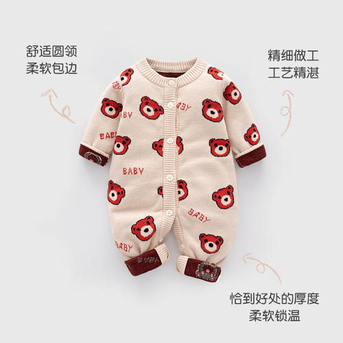 Newborn Category A Pure Cotton Knit Double Layer Infant Bodysuit Spring Summer Newborn Crawling Suit Baby Bodysuit