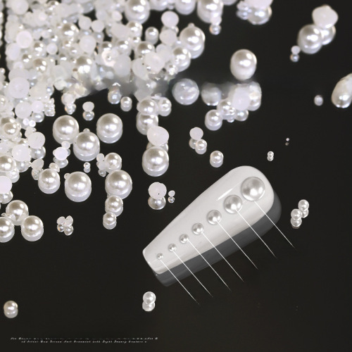 Nail art pearl jewelry full round flat bottom semi-circle highlight non-shedding white Japanese round beads manicure accessories wholesale