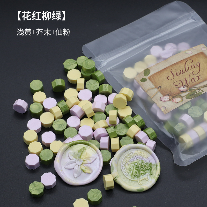 Ocho-lado fuego pintura cera grano mezclado color 35g bolsa de embalaje fuego pintura cera sello al por mayor sobre DIY mano cuenta de sellado Uso de cera