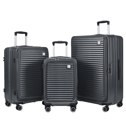 Three-piece luggage with front opening ABS+PC new material side opening travel bag custom logo zipper handle box 