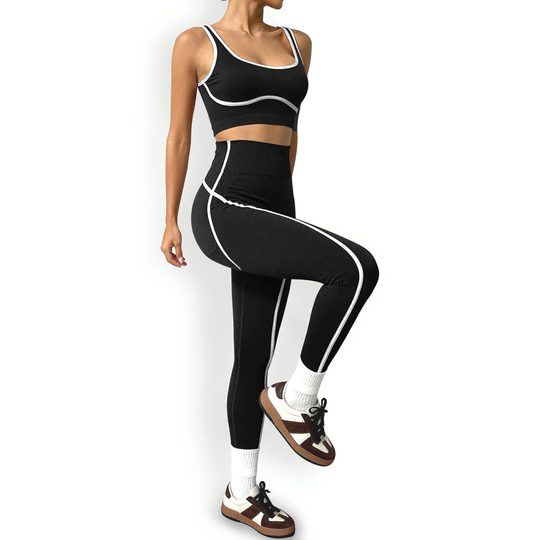 Nieuwe kleding: vest, heupliftende broek, yogapak, sneldrogend sportpak in contrasterende kleuren, casual hardloop- en fitnesspak_voghion.com