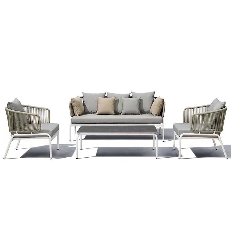 Sofá al aire libre Villa nórdica patio jardín terraza recepción comercial marco de aluminio trenzado sofá a prueba de agua