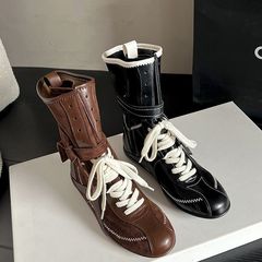 女性用インナー高さハンティングダックブーツ、多用途なカラーマッチングニッチデザインレースアップボクシングブーツ、アウトドアワークウェアマーティンブーツ