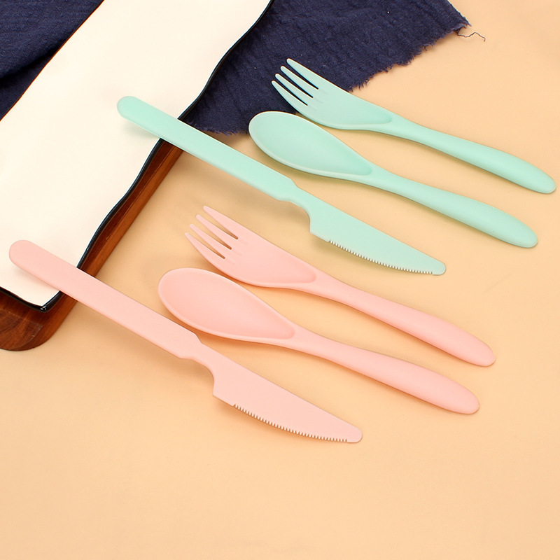 Plastic knife, fork and spoon three-piece set portable children's food supplement tableware can be matched with lunch box reusable