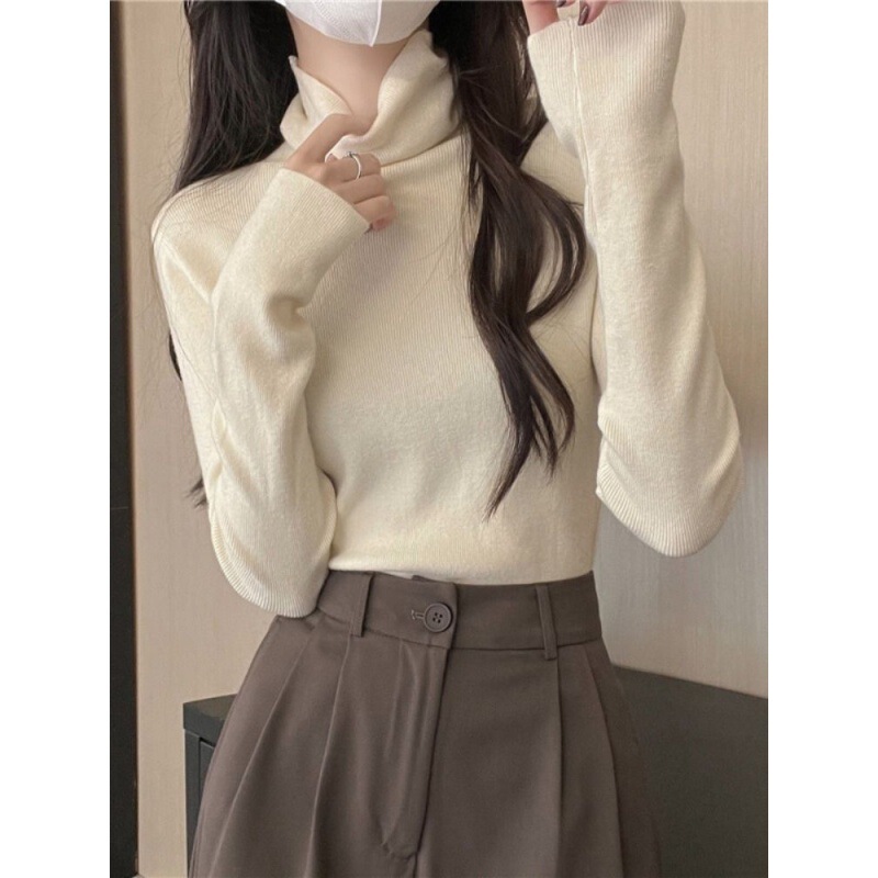 Women's Korean-style all-match slimming turtleneck long-sleeved sweater autumn sweet solid color slim-fit temperament bottoming top Women's Korean-style all-match slimming turtleneck long-sleeved sweater autumn sweet solid color slim-fit temperament bottoming top