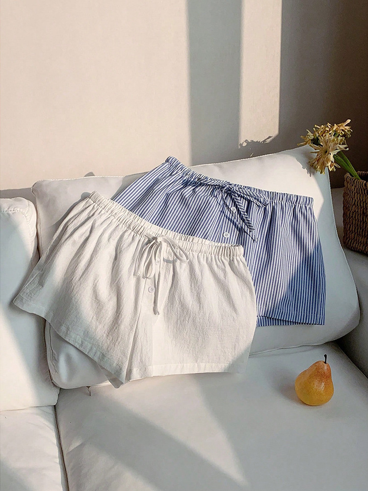 Comercio exterior transfronterizo básico diseño a rayas elástico con cordones pantalones cortos casuales pantalones cortos sueltos y delgados para mujer