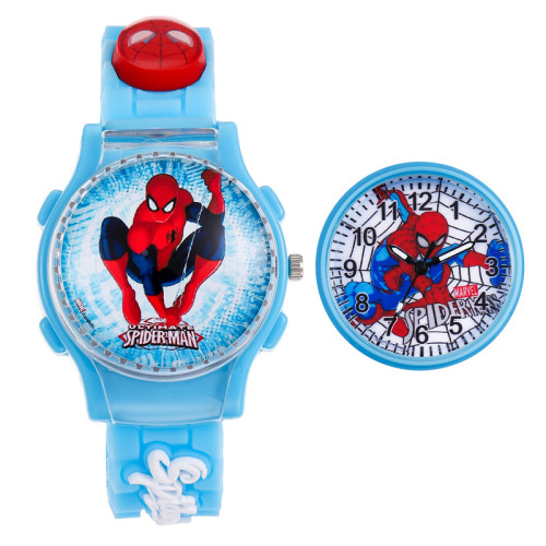 Rotating Children's Watch Anime Spider-Man Stress-Relief Flip Quartz Watch for Boys and Girls Literacy Pointer Watch