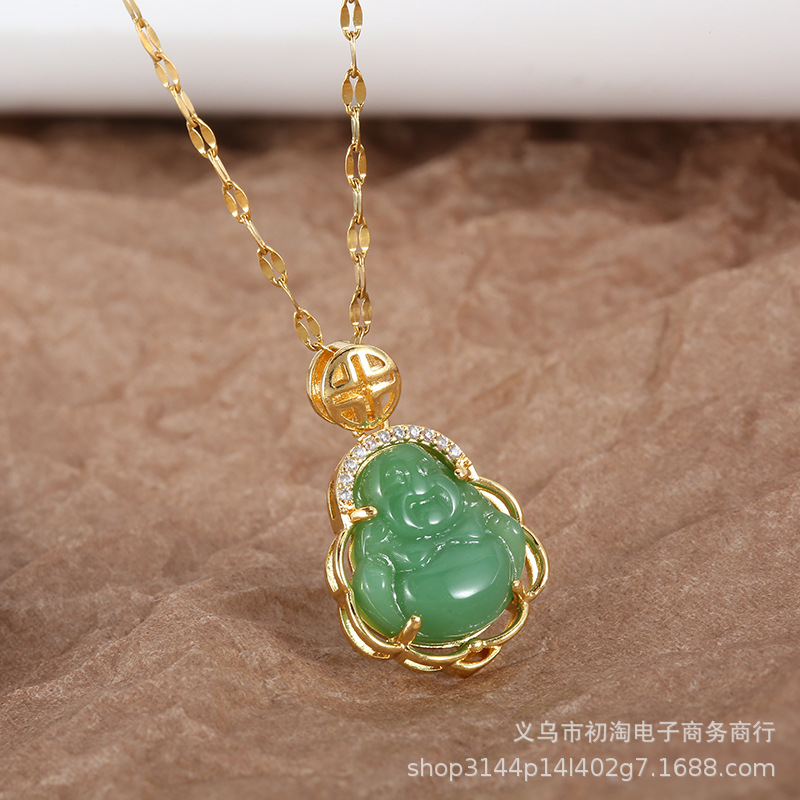 Fashionable necklace white jade stainless steel