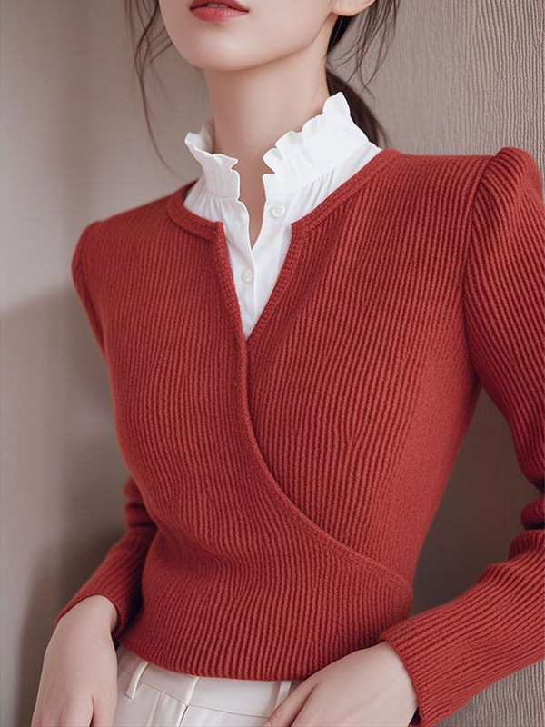 今年流行的漂亮洋气独特别致上衣秋冬季纯色v领针织打底衫内搭女 4