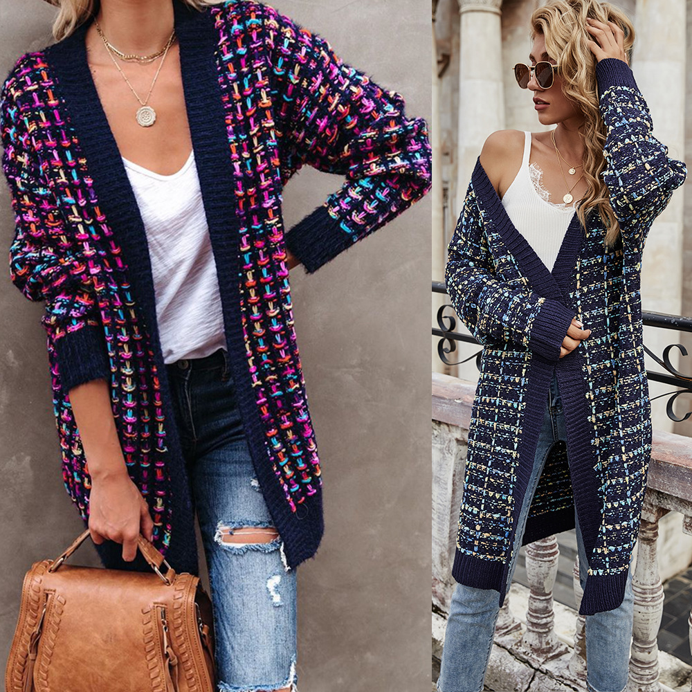 2026 Spring New Fashion European and American Foreign Trade Women's Clothing Amazon Knitwear Plus-Size Cardigan Jacket Fashionable Colorful Jacket