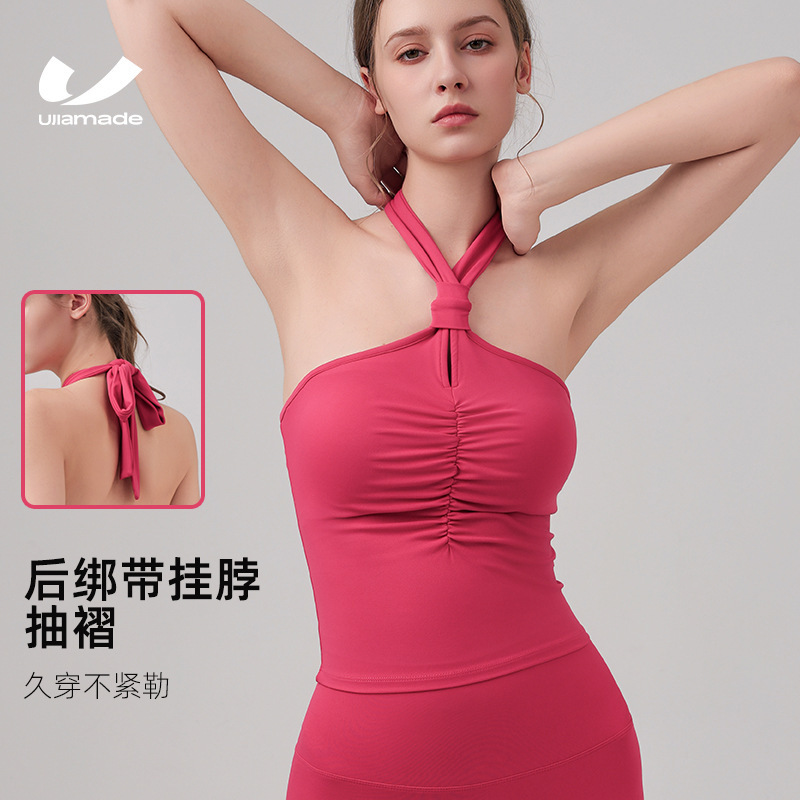 Yoga Clothing One-piece Cup with Chest Pad Slim-fit Beautiful Back Shockproof Underwear Advanced Sense Sports Fitness Top Sports Vest