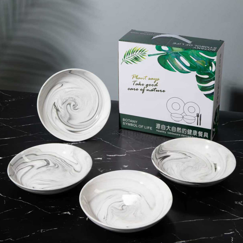 Nordic Marble Plate Set for Home Use, High-End Thickened Anti-Scalding Dish Plate, High-End Stone Pattern Ceramic Tableware Wholesale